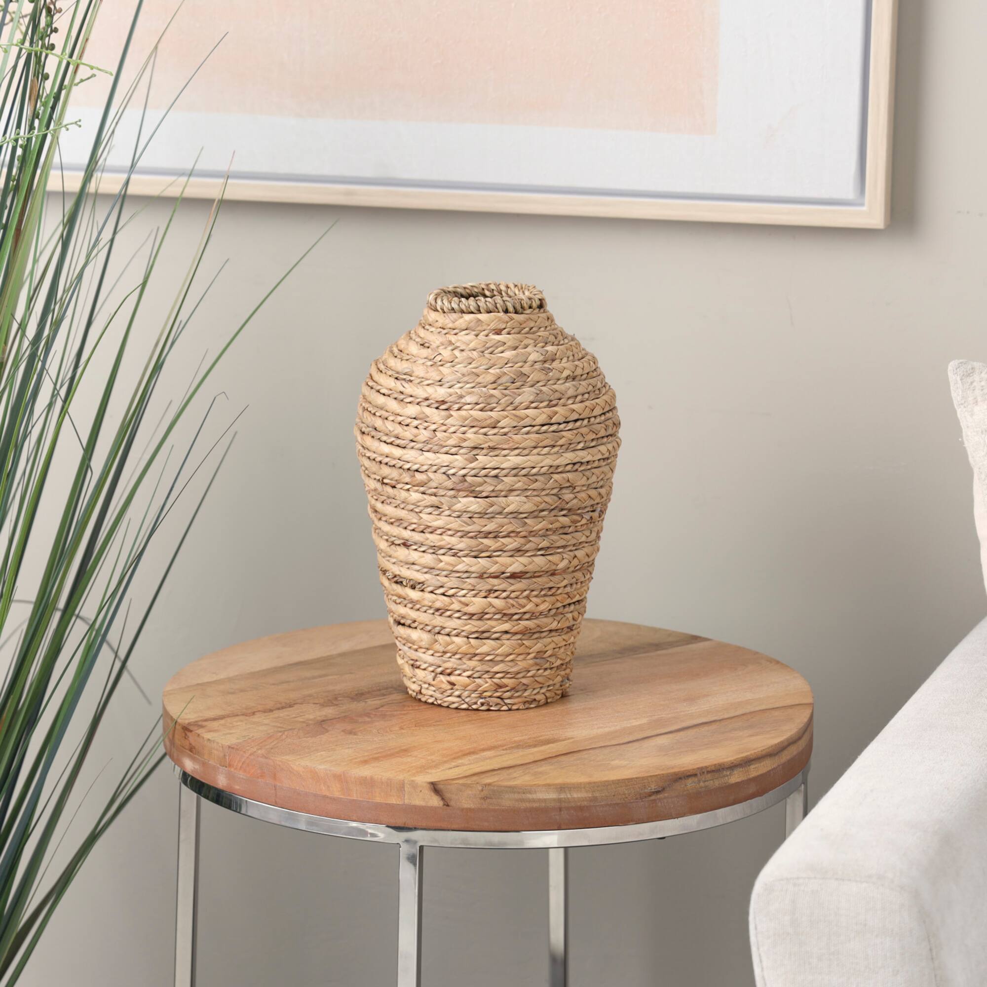 13" Brown Seagrass Handmade Braided Vase